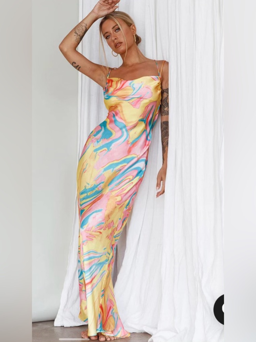 ONE AND ONLY COLLECTIVE FLORAL SATIN SLIP MAXI DRESS Yellow Multicolor Medium/6